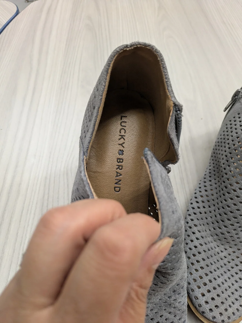 Lucky Brand Gray Perforated Suede Ankle Booties